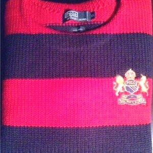 Polo by Ralph Lauren Country Estate Red and Navy Rugby Striped Crewneck Sweater